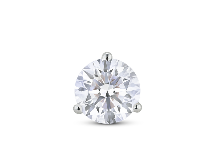 Front view of 2 carat total weight round brilliant solitaire single stud in 14k white gold