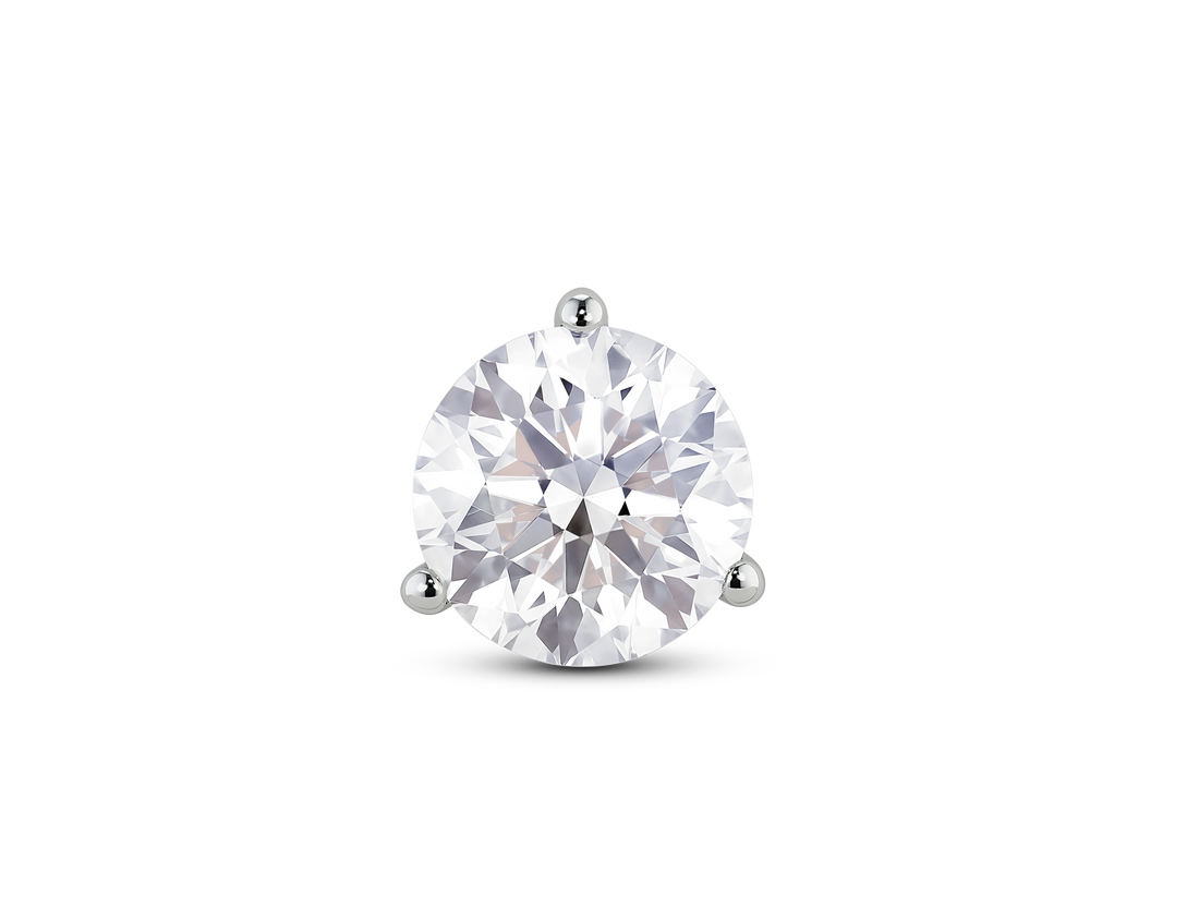 Front view of 1 3/4 carat total weight round brilliant solitaire single stud in 14k white gold