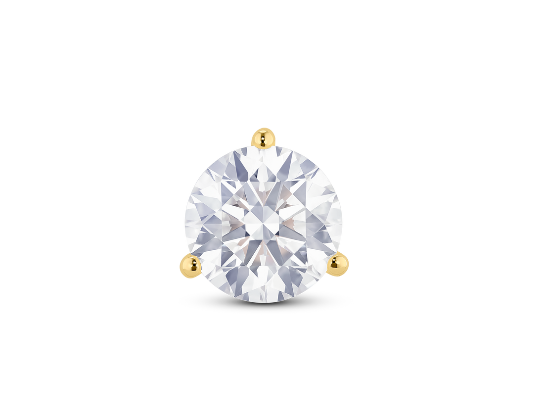 Front view of 1 3/4 carat total weight round brilliant solitaire single stud in 14k yellow gold