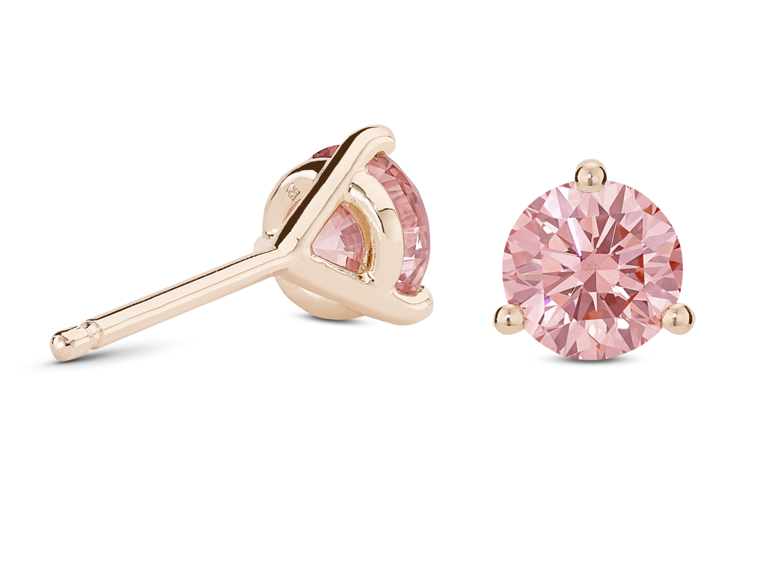 Lab-Grown Diamond 2ct. tw. Round Brilliant Solitaire 14k Gold Studs | Pink