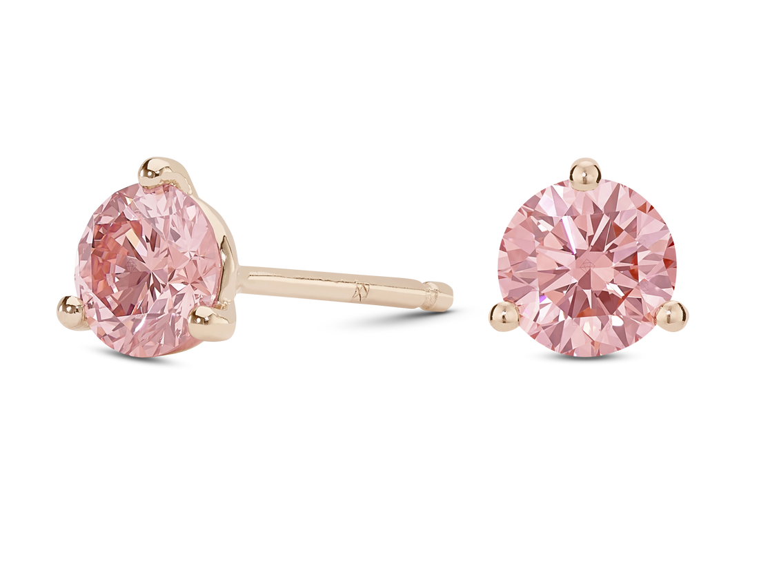 Lab-Grown Diamond 2ct. tw. Round Brilliant Solitaire 14k Gold Studs | Pink